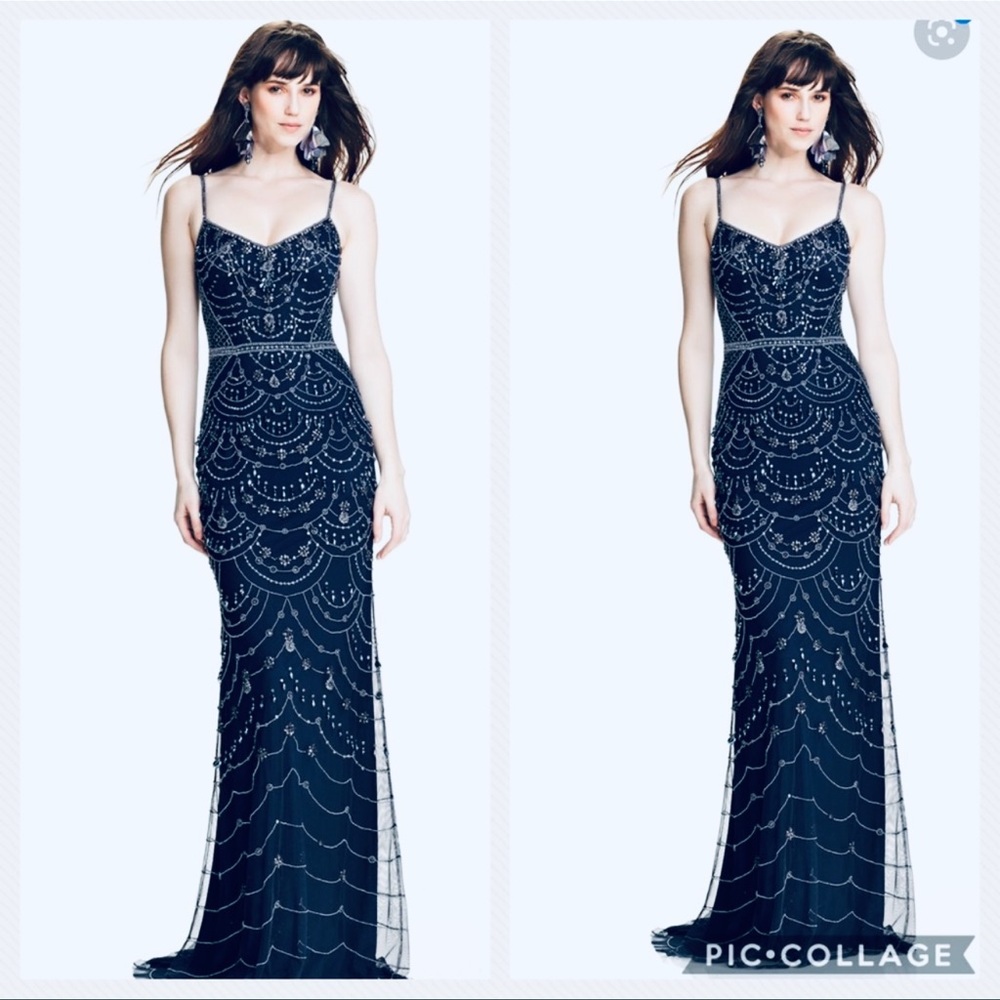 Brand new Theia NAVY sequins ,beads and jewels long gown